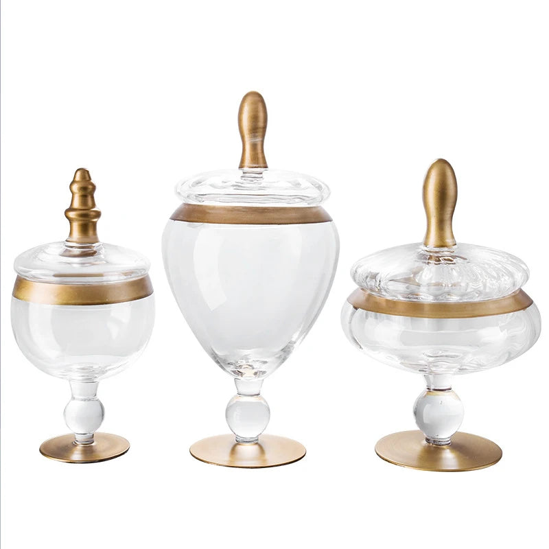 Wholesale Candy Jar Gold Decoration Storage Jar Glass Canister Sets with Cover for Home and Hotel Use