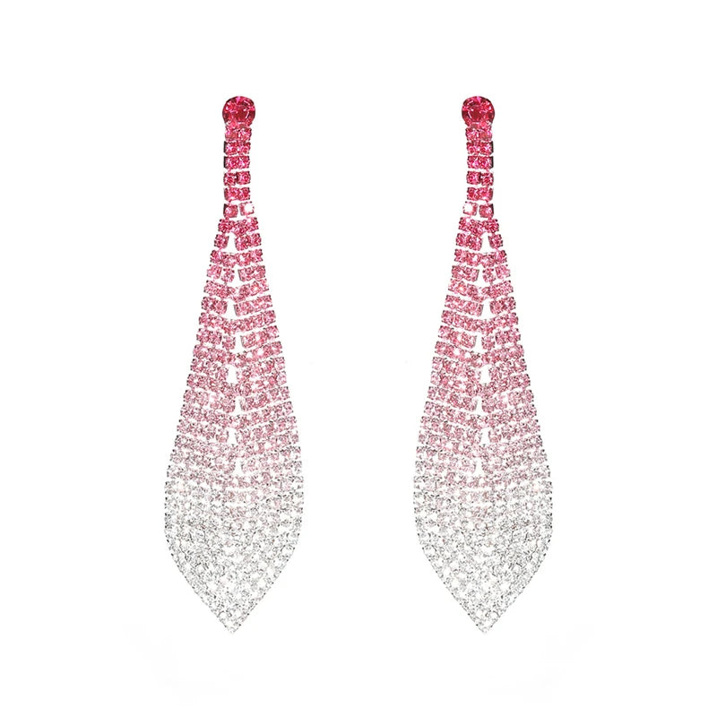 Wholesale Women Sexy Party Jewelry Zircon Earrings Wedding Bridal Crystal Earrings Iridescence Rhinestone Chain Girls Earrings