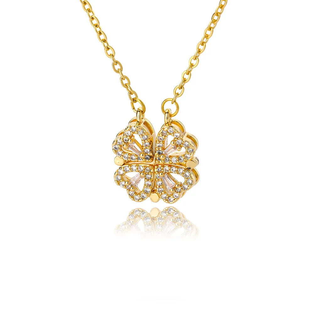 Gold Plated Stainless Steel Women's Anniversary Necklace with Crystal Magnetic Heart Mama Pendant