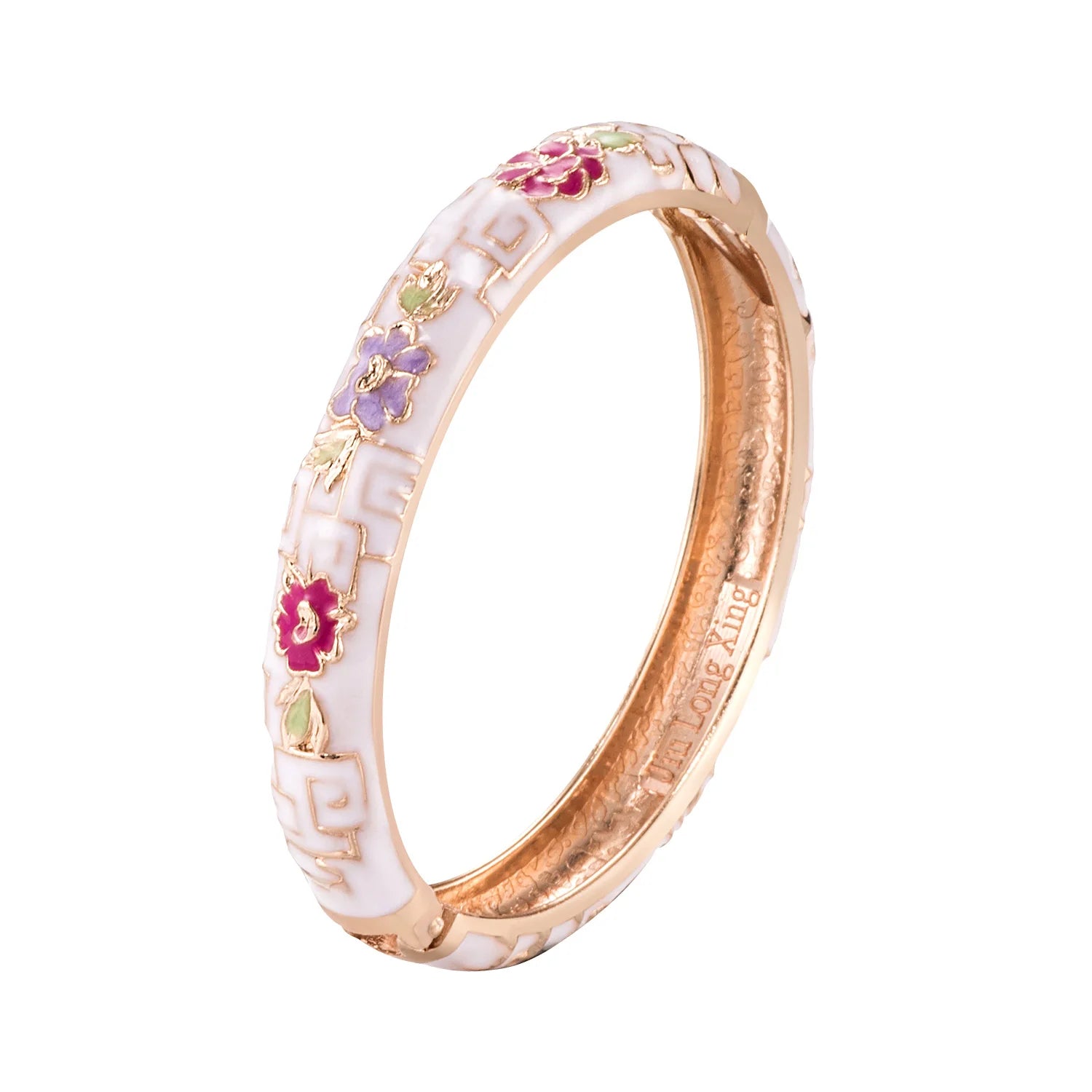 Daili Women's Classic Enamel Bracelet Wholesale White and Pink Flower Bangles Gold Plated Zinc Alloy Fashion Bangles