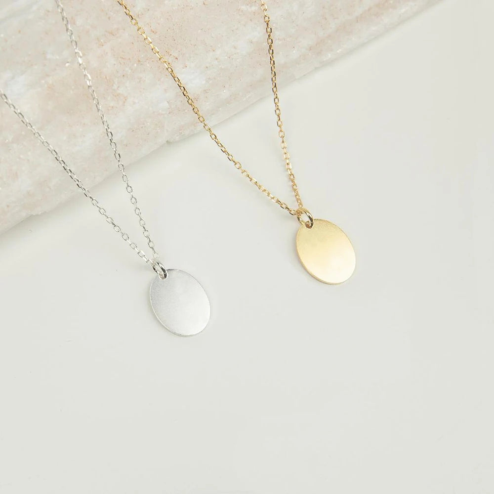 Wholesale Custom 18*12mm Oval Shape Disc Pendant Trendy Gold Plated Stainless Steel Necklace with Personalized Engraved Logo