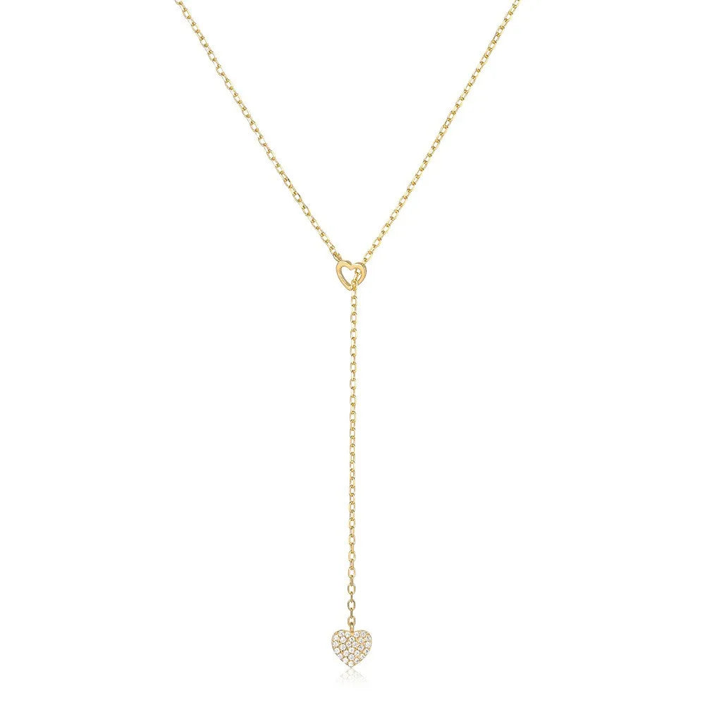 Full Diamond Double Heart Charm Women Anniversary Gift Fine Jewelry 925 Sterling Silver Necklace