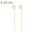 CZCITY Lady Earing Trendy Fashion Round Woman Wire 925 Fine Jewelry Long Minimalist Circle Earring Silver