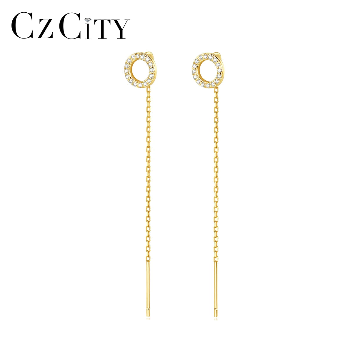 CZCITY Lady Earing Trendy Fashion Round Woman Wire 925 Fine Jewelry Long Minimalist Circle Earring Silver