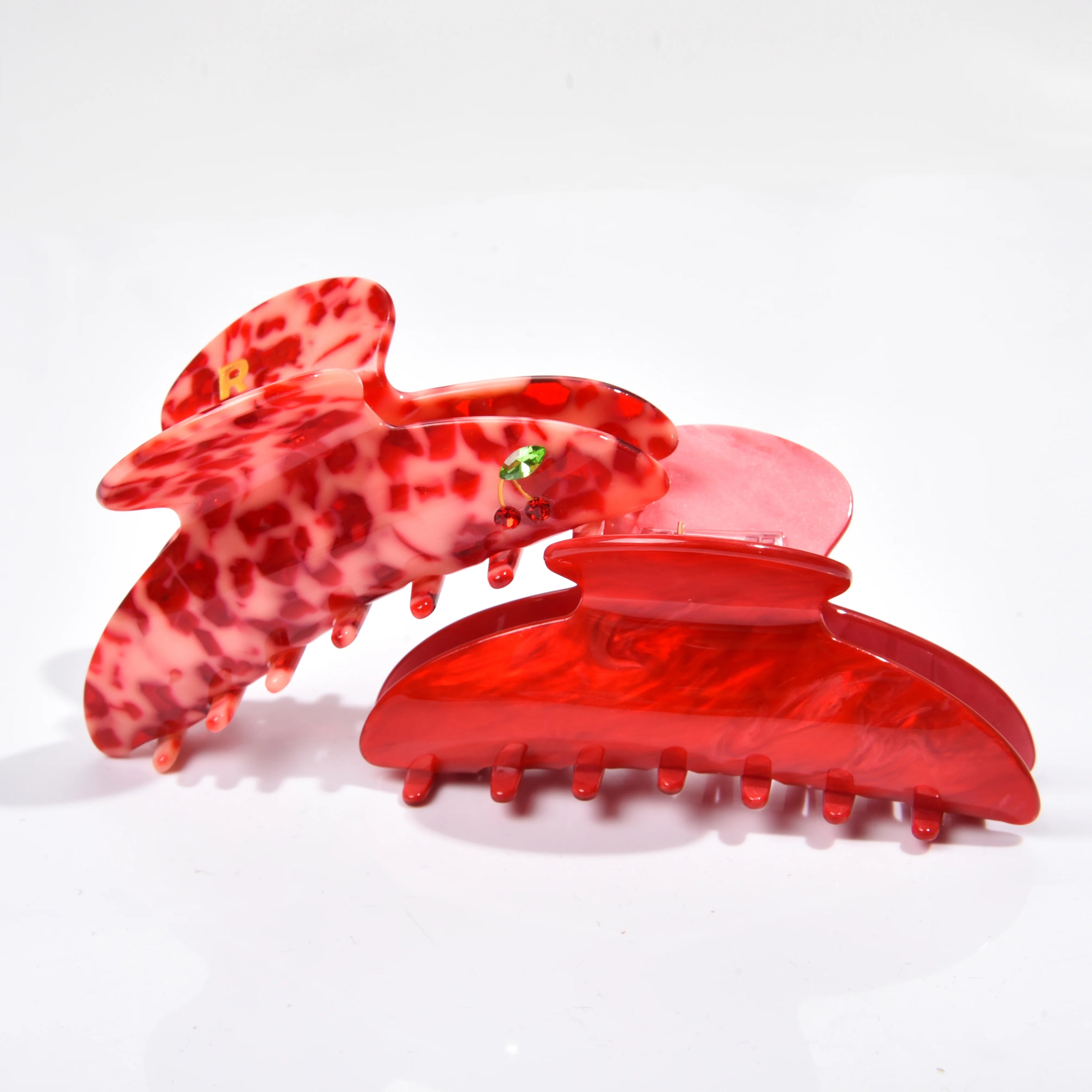 New Jeweled Rhinestone Hair Claw Clips Korean Fashion Claw Clip Cherry Color Shark Acetate Hair Claw