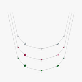 Shiny Geometric Chain Neck for Women Jewelry Accessories 925 Sterling Silver Rainbow Colorful Zirconia Pendant Necklace