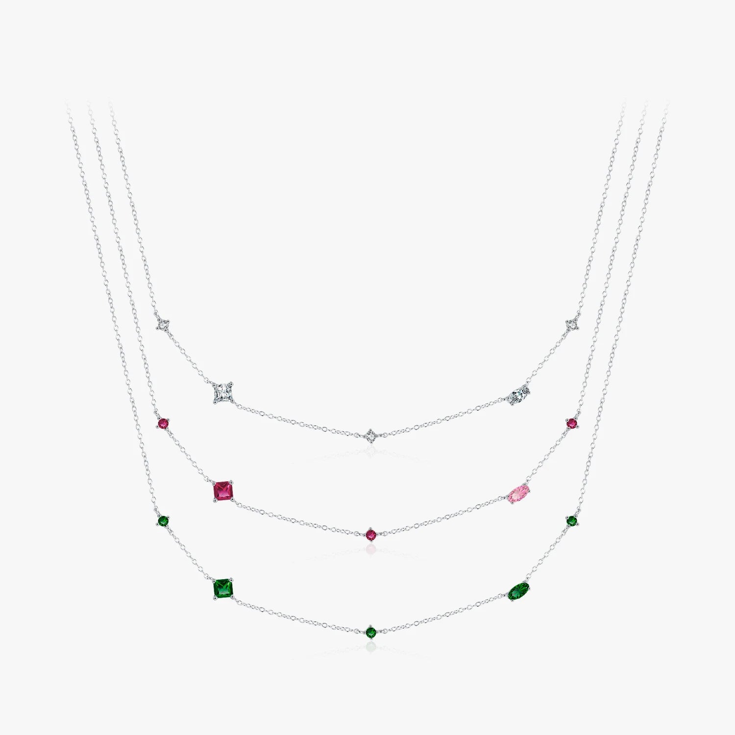 Shiny Geometric Chain Neck for Women Jewelry Accessories 925 Sterling Silver Rainbow Colorful Zirconia Pendant Necklace