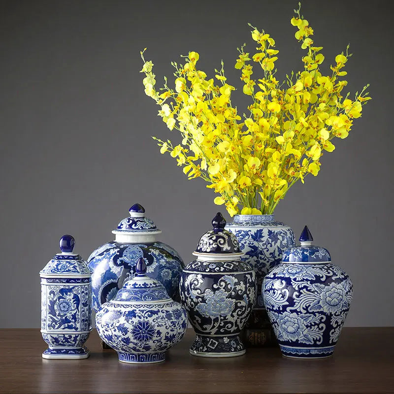 New Chinese Style Blue & White Porcelain Vase - Living Room Decorative Ceramic