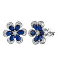 Rinntin LZE21 White Gold Finish Blue Sapphire Gemstone Flower Earrings Sterling Silver Jewelry Earrings Gift for Women