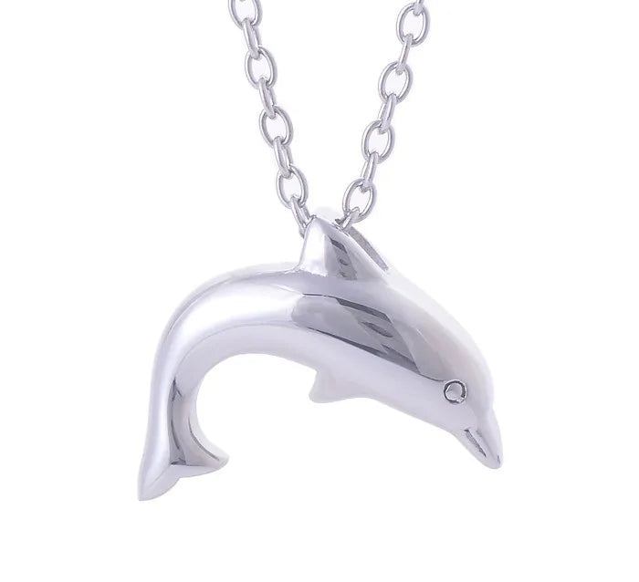 Dolphin Cremation Necklace Memorial Jewelry Ash Urn Stainless Steel Silver Plated Keepsake Pendant Locket Holder Christian Cute