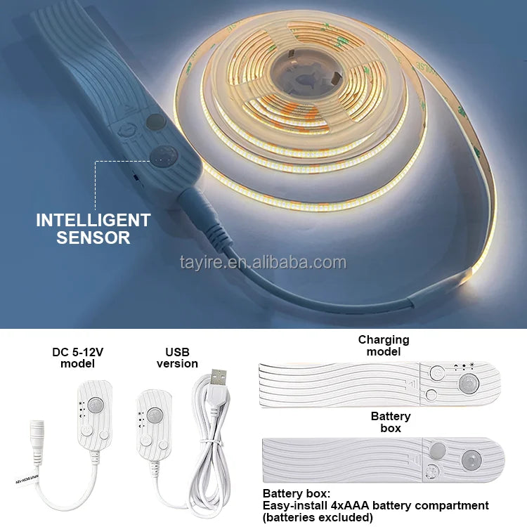 Smart LED Strip Lights with Motion Sensor USB/Battery Powered Flexible Light for Bedroom Bed Bottom Cabinet Wardrobe