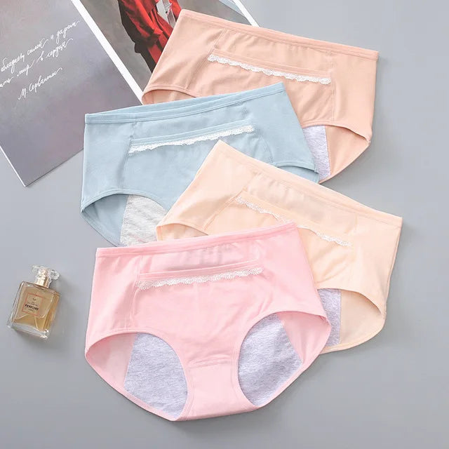 New Panties for Menstruation Lace Cotton Leakproof Period Briefs Pocket Put Warm Paste Underwear Breathable Menstrual Panties