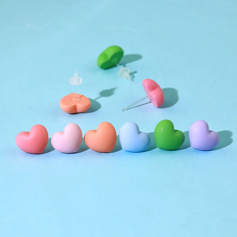 Adorable Tiny Macaron Heart Acrylic Earrings Colorful Hypoallergenic Colorful Heart Stud Earrings for Girls Children