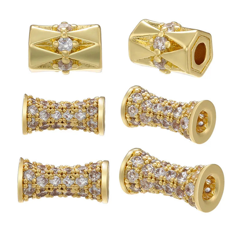 CZ8573 Wholesale Silver Gold Plated CZ Micro Pave Tube Cylinder Spacer Beads for Jewelry Making