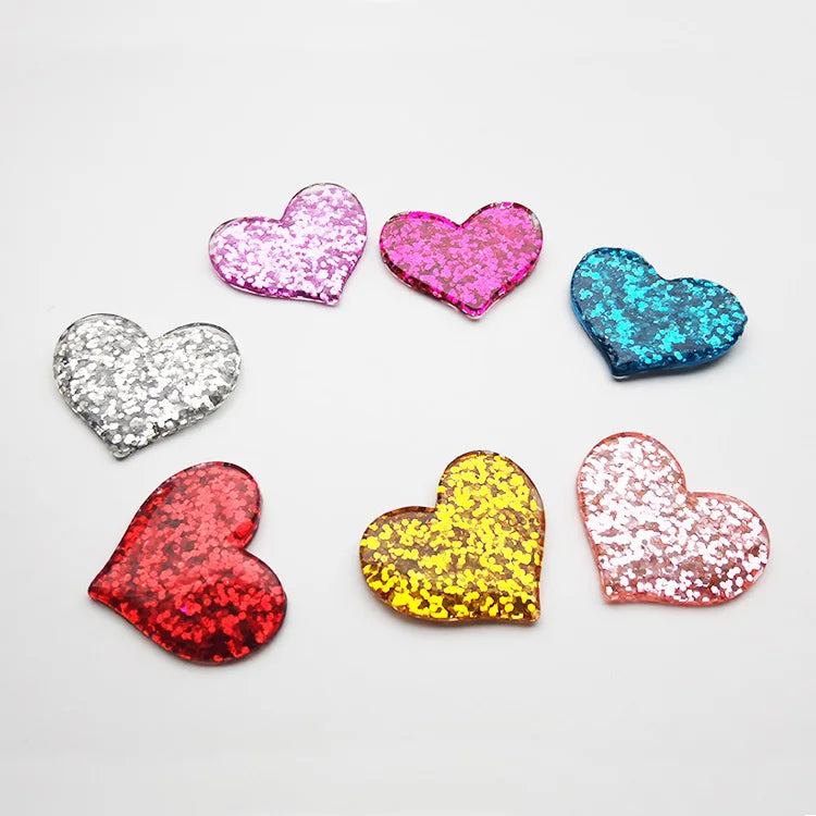 Cute Glitter Sweet Heart Resin Flatback Cabochon Model DIY Scrapbooking Decorative Craft Making Hand-painted