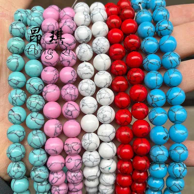 Cheap Price Synthetic Turquoise Red/Green/Blue/White/Pink Round Smooth Turquoise Stone Beads for Jewelry Making