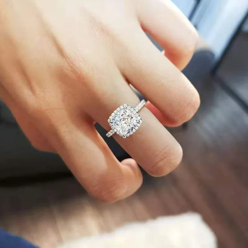 Fine Jewelry 18K White Gold Plated 925 Sterling 5A Zircon Silver Ring Moissanite Diamond Engagement Wedding Rings for Women