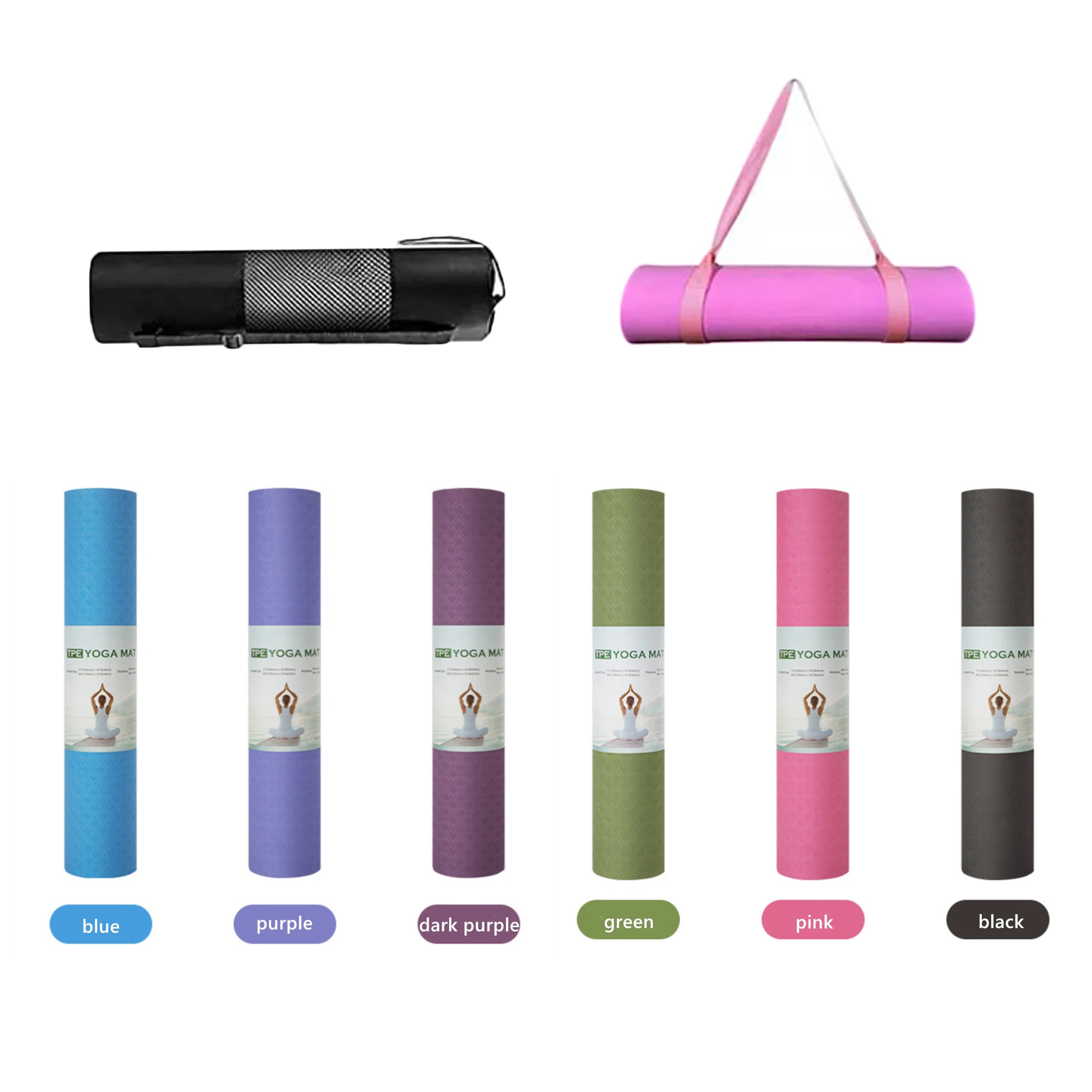 Organic Eco Friendly Non slip Natural Rubber Travel Pilates Fitness Exercise TPE Yoga Mat with Carry Strap and Carry Bag