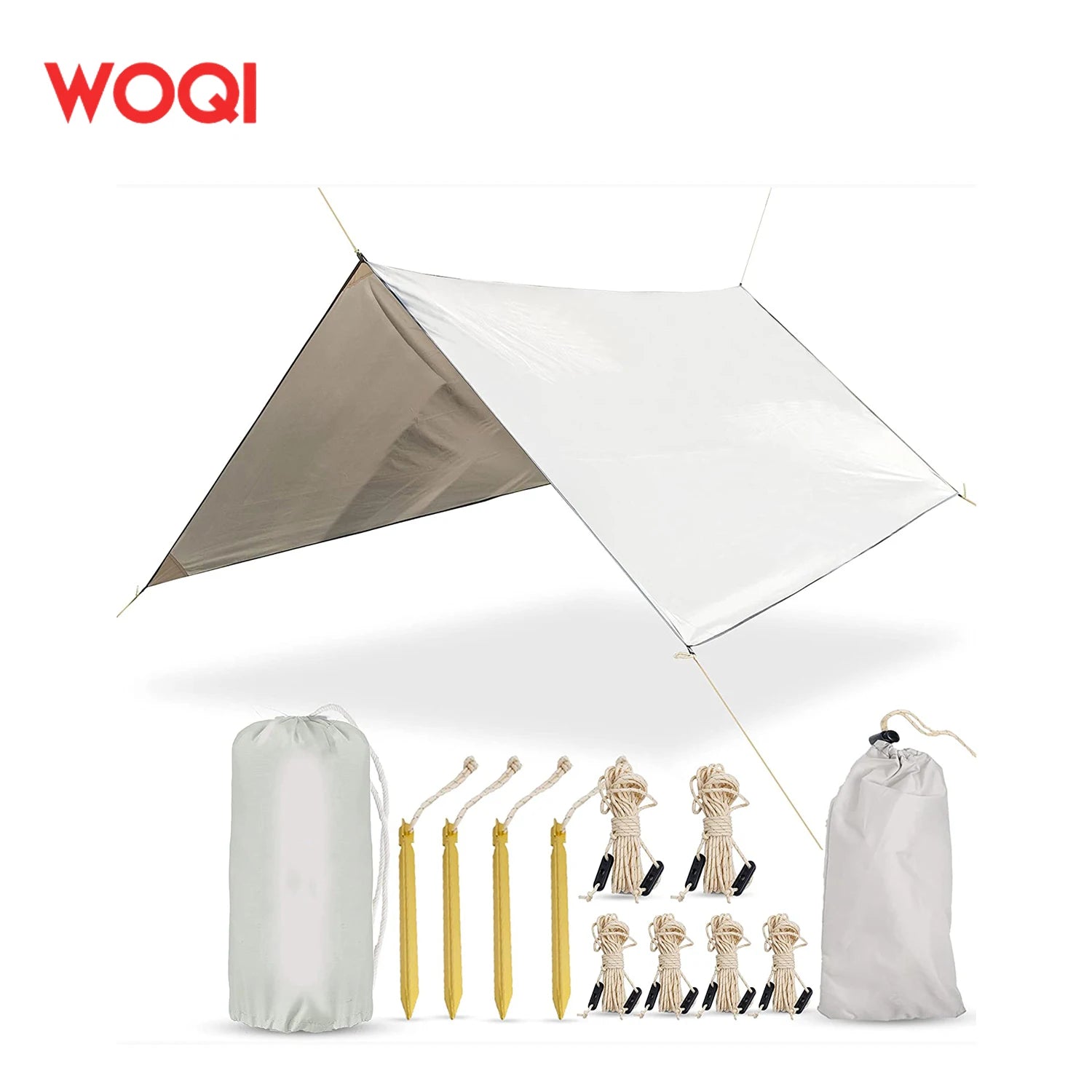 WOQI Hammock Rain Fly Tent Tarp Waterproof Camping Awning Essential Survival Gear Stakes Included Easy to Setup