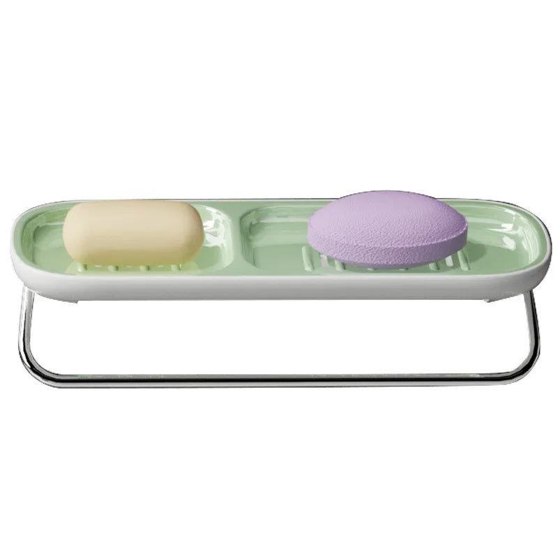 Modern Soap Dish with Single Towel Rack Multifunctional Drain Double Lattice Soap Dish Single Layer Towel Bar for Bathroom Use