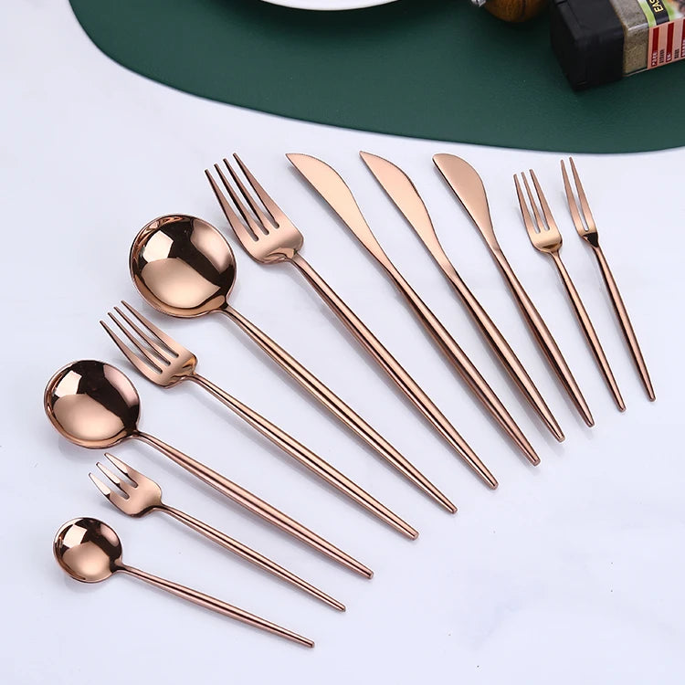 Stainless Steel Knife Fork Spoon Mirror Rose Gold Cutlery Wedding Flatware Sets