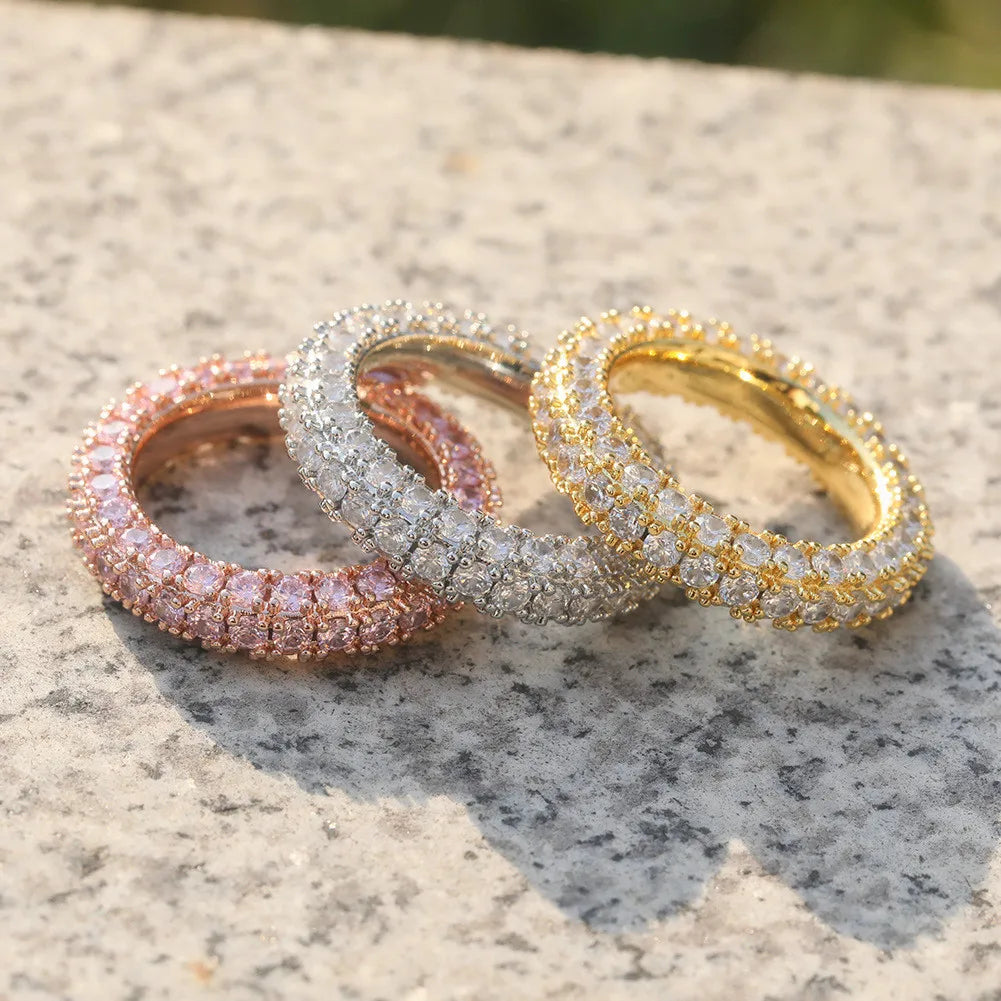 Minimalist Three-Sided Zircon Design Couple Rings - Trendy Hip-Hop Style