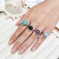 Hot Sale Bohemia Style Crystal Rhinestone Bezel Setting Silver Plated Adjustable Finger Ring Jewelry for Women