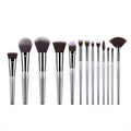 Premium Soft Synthetic 13 PCS Wood Handle Round Shape Makeup Brush Kits Silver Powder Foundation Blending Blush Face Brushes Set