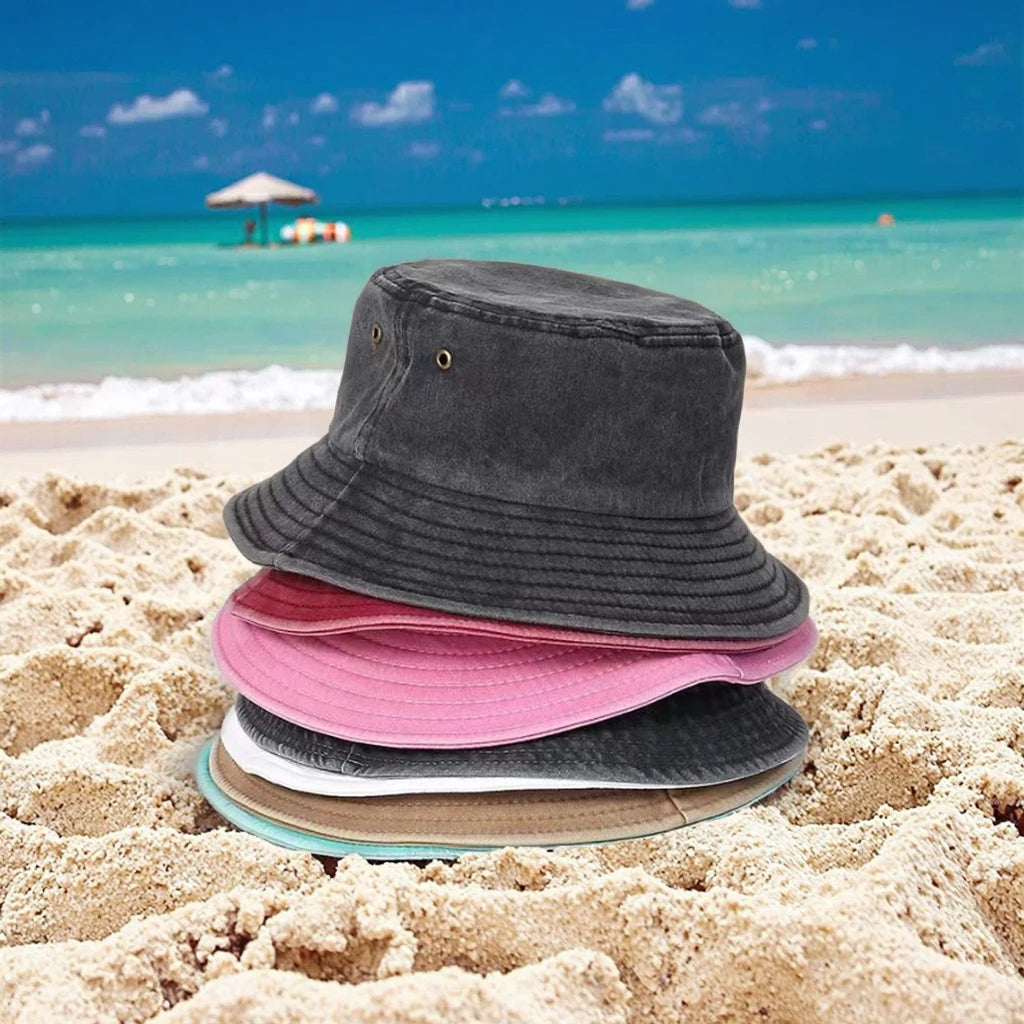 Old Summer Flat Sunbonnet Cloth Bucket Hat Men's Women's Washed Cotton Denim Fabric Sun Block Basin Hat for Outdoor Activities