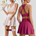 New High Support Golf Fitness Sport Bra Top Comfortable Breathable Outdoor Tennis Short Skirt Women's Fitness Gym 2-Piece Sets