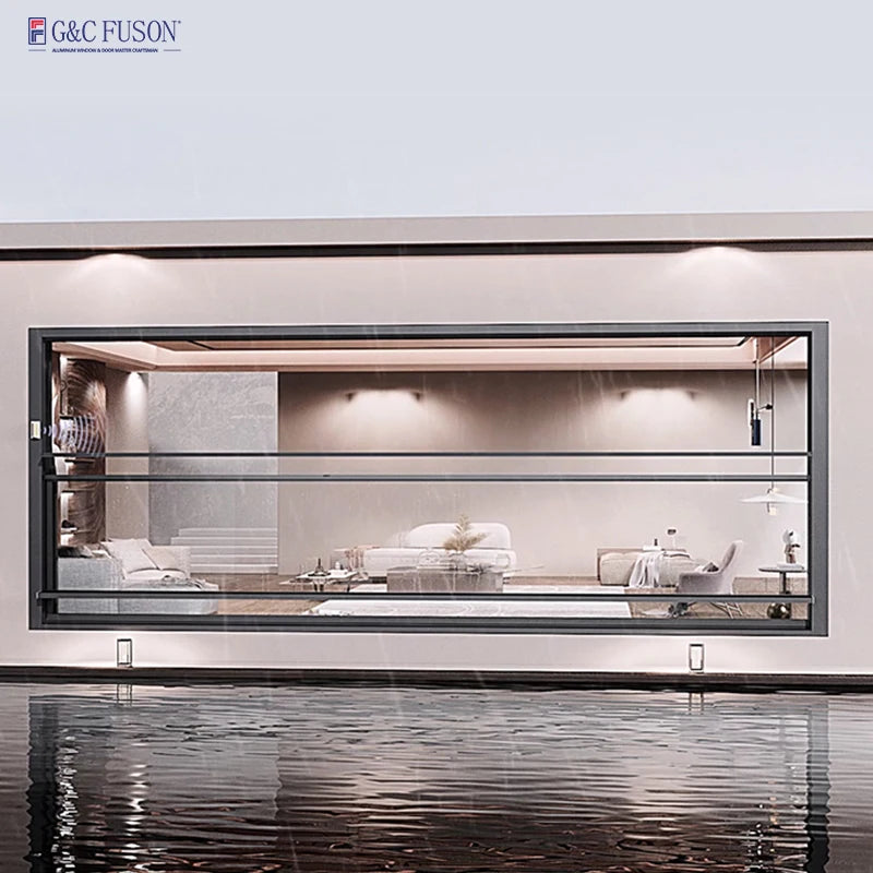 Fuson  Aluminum Window Large Size Double Glass Aluminum Frame Single Hung Automatic Vertical Slide Electric Lift up Window