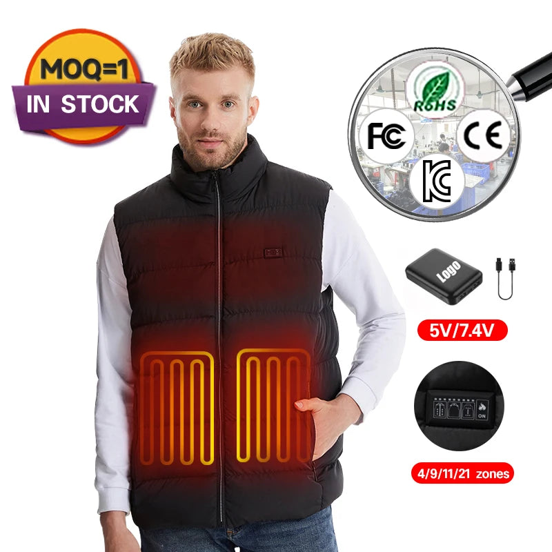 Usb Women's Electric Heating Sleeveless Vest 9 Zones Custom Logo Rechargeable Battery Heated Vest Mens