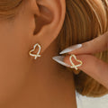 Women's High-End Fashion Copper Heart-Shaped Stud Earrings with Zircon Main Stone for Popular Weddings Birthdays Gift