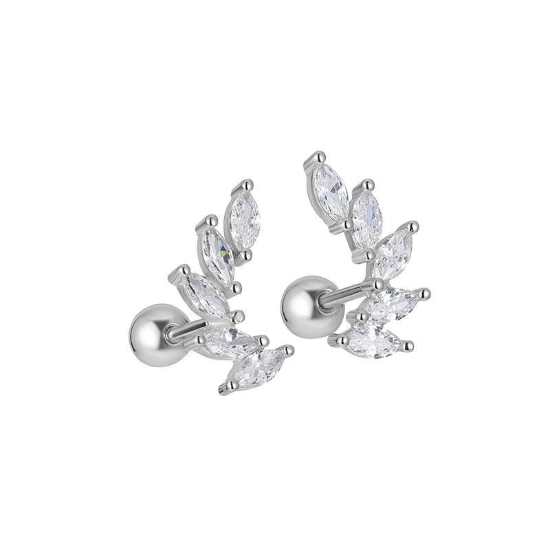 Leaf Earrings 925 Sterling Silver Large Claw Mariquesa CZ Bead Screw Back Stud for Women Girls Fine Jewelry Wholesale