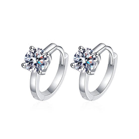 1 CT 2 CT Sparkly Solitaire Moissanite Huggie Earrings in Sterling Silver Moissanite Huggie Earrings
