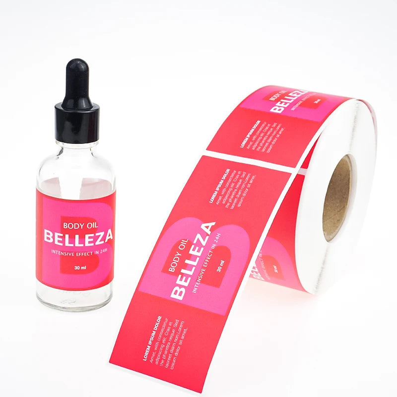 Custom Pet Adhesive Body Lotion Cosmetic Makeup Plastic Bottle Private Logo Labels Rolls Sticker Printing