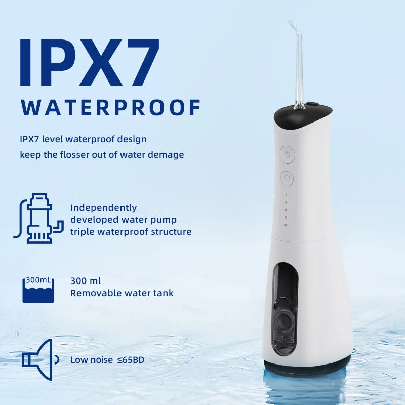 Portable Rechargeable UV Sterilized Water Flosser Replacement Tips USB Type-C Charging IPX7 Waterproof 4 Modes for Oral