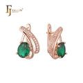FJ Fallon Fashion Jewelry Solitaire Big Emerald CZ Earrings Plated in Rose Gold Brass Based