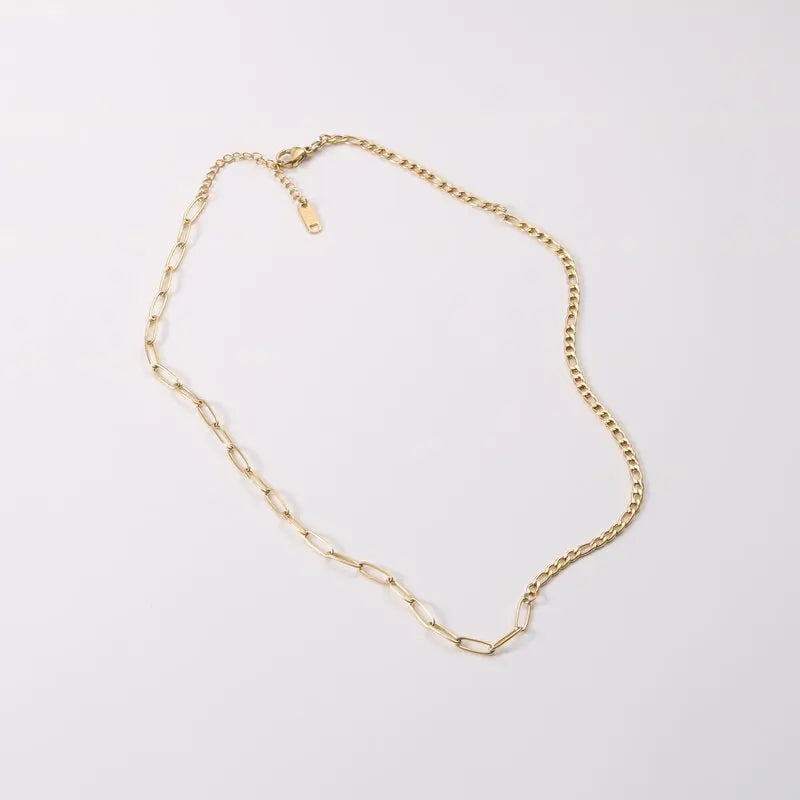 JOOLIM Ready to Ship High End Stainless Steel Paper Pin Figaro Mixed Chain Necklace 18K Gold Plated Jewelry Wholesale