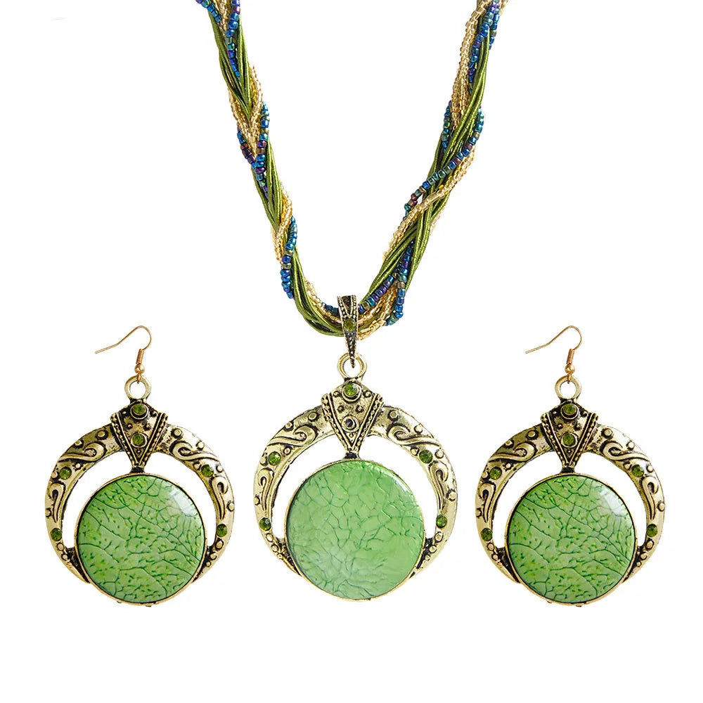 HYN002 Hot Selling Women Vintage Jewelry Set Statement Necklace Earrings Set Fashion Jewelry Set Wholesale