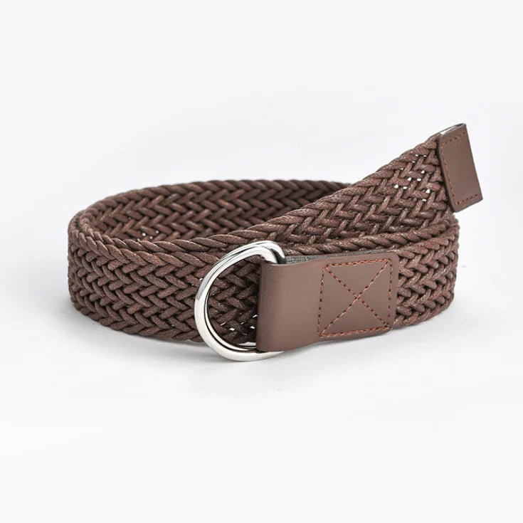 2025 New Ladies Simple No Hole Adjustable Braided Belt Double D Buckle Practical Leisure Elastic Belt