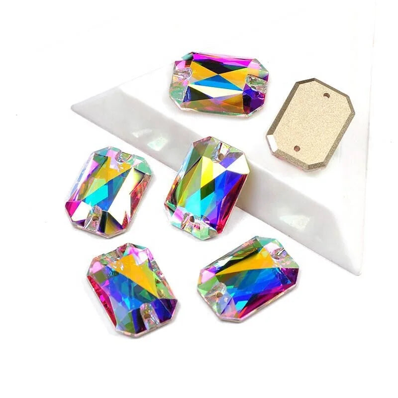 YANRUO 3252 Crystal  AB Emerald Cut Sew on Stones Glass Crystal Wholesale Flat Back Rhinestones for Dress Decoration