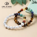 JD Men's Women's Elastic Rope Bracelet Energy Bangle Natural White Turquoises Yellow Tiger Eye Stone Seven Chakra Bracelet