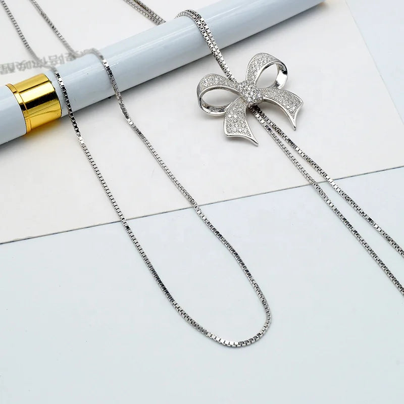 Hot Selling Pure Silver Bowknot Necklace 925 Fashion Jewelry Adjustable Fine Necklaces