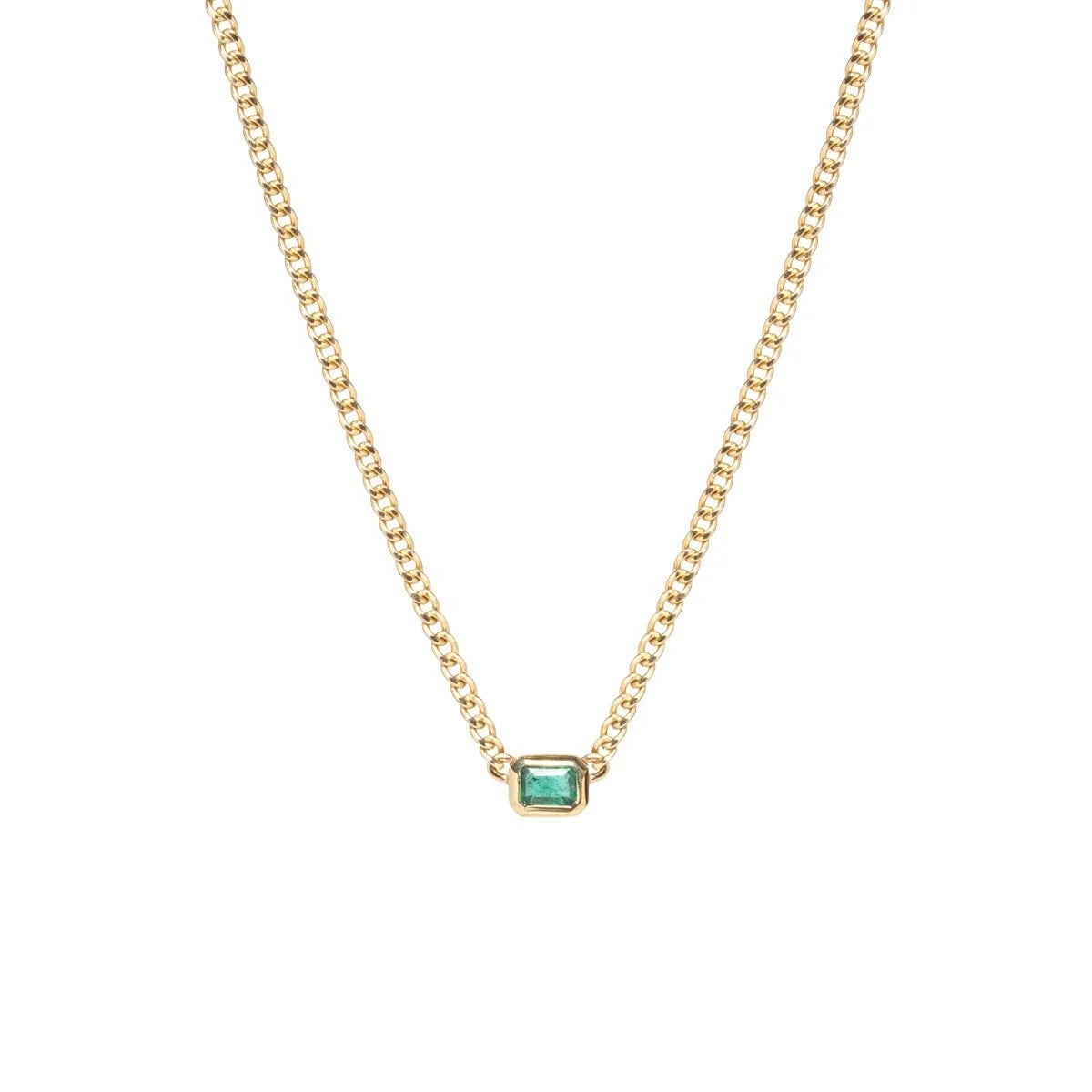 LOZRUNVE 18k Gold Bezel Setting Emerald Cut Diamond CZ Curb Chain Necklace Choker