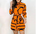 Spring Elegant Yellow Long Sleeve Halter Dresses Custom Button Lace Waist Shirts Dress