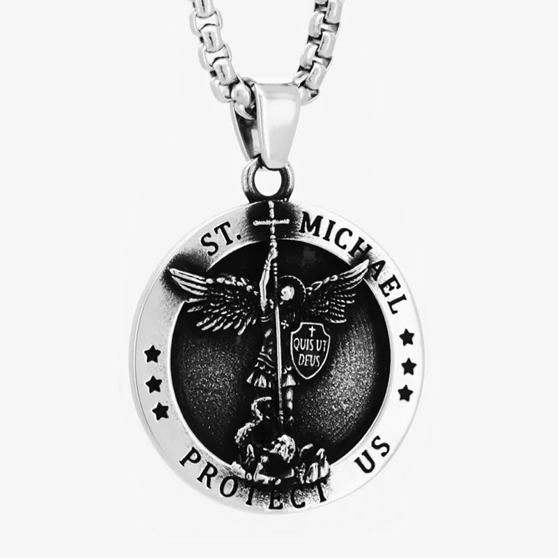 SS8-1128P New Fashion Stainless Steel St Michael Medal Pendant Catholic Protect US Religious Style Retro Vintage Jewelry Gift
