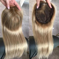 Customized European Virgin Human Hair Balayage Blonde Women Topper Mono With PU Around 5.5*6.5 Clip in Hair Piece