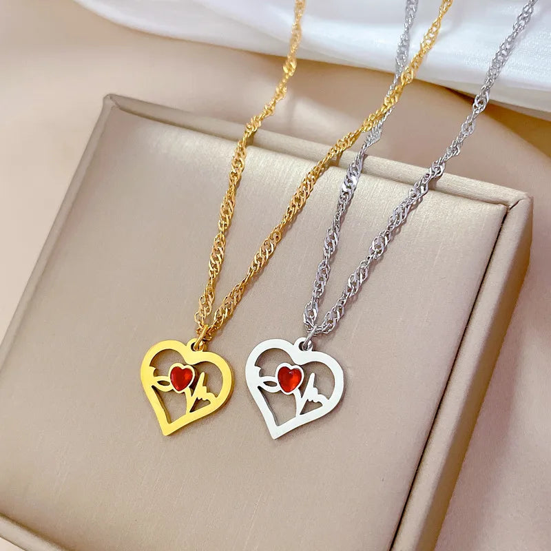 Fashion 18k Gold Plated Stainless Steel Heartbeat Pendant Necklace Electrocardiogram Necklaces for Women Girls Jewelry Wholesale