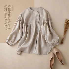 Boutique Wholesale 2026 Autumn New Lantern Sleeves Cotton Linen Loose Design Fashionable Women's Shirts